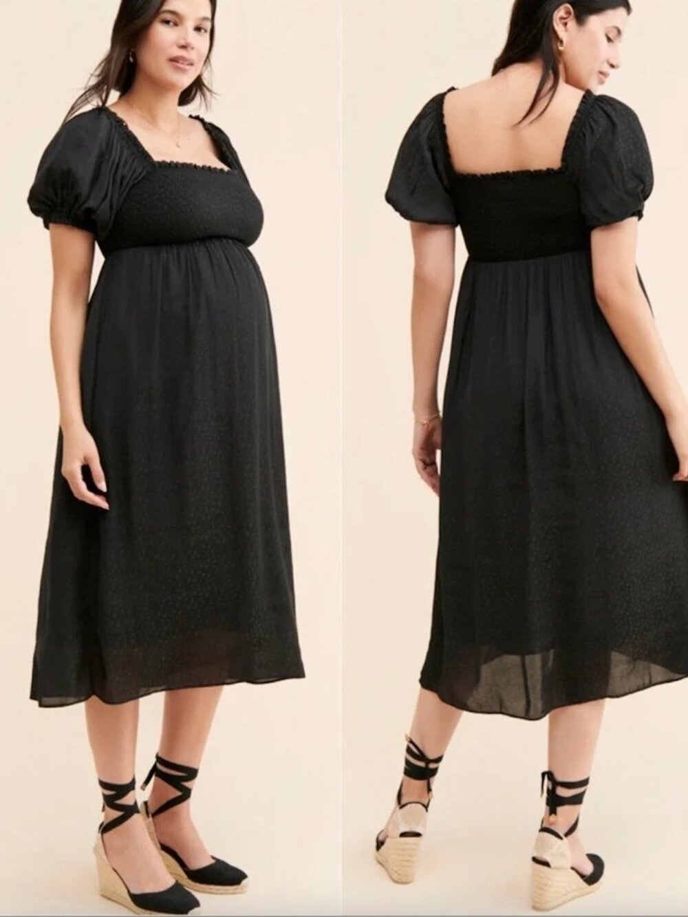 hatch elia dress - maternity puff sleeve smocked bodice midi dress